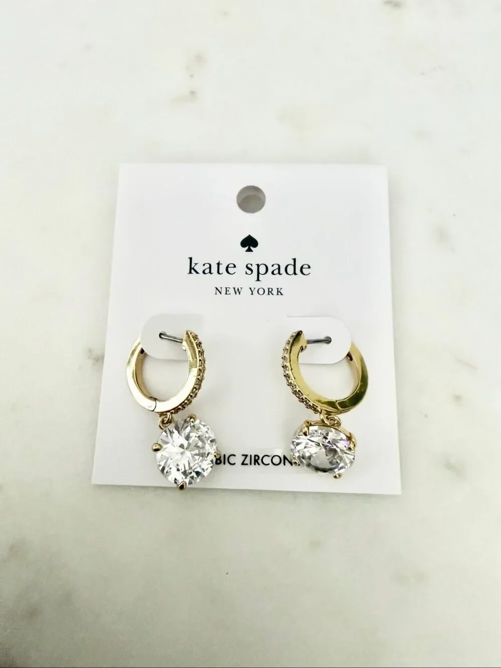 Kate Spade New York Gold Cubic Zirconia Huggie Drop Earrings NWT